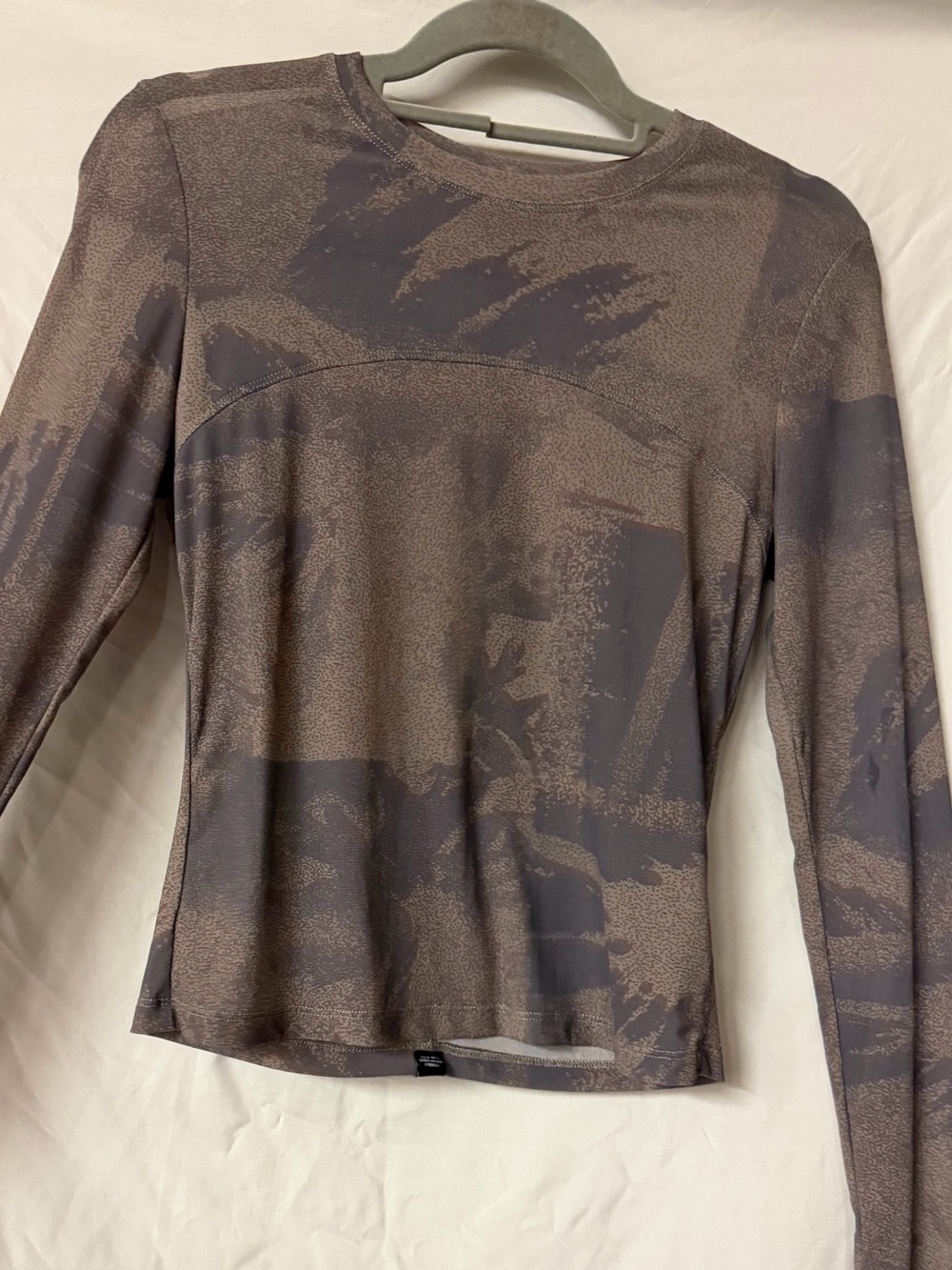 Thrills Brown and Gray Mesh Long Sleeve Patterned Top